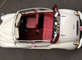 Convertible Morris Minor for weddings in Chichester